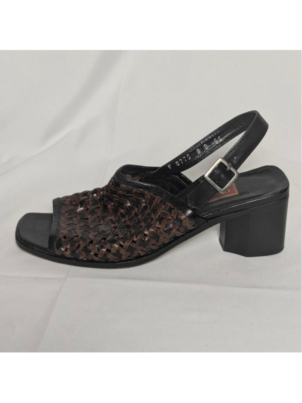 Cole Haan Italy Woven Leather Slingback Heels Brown Black Size 8 - Picture 2 of 9
